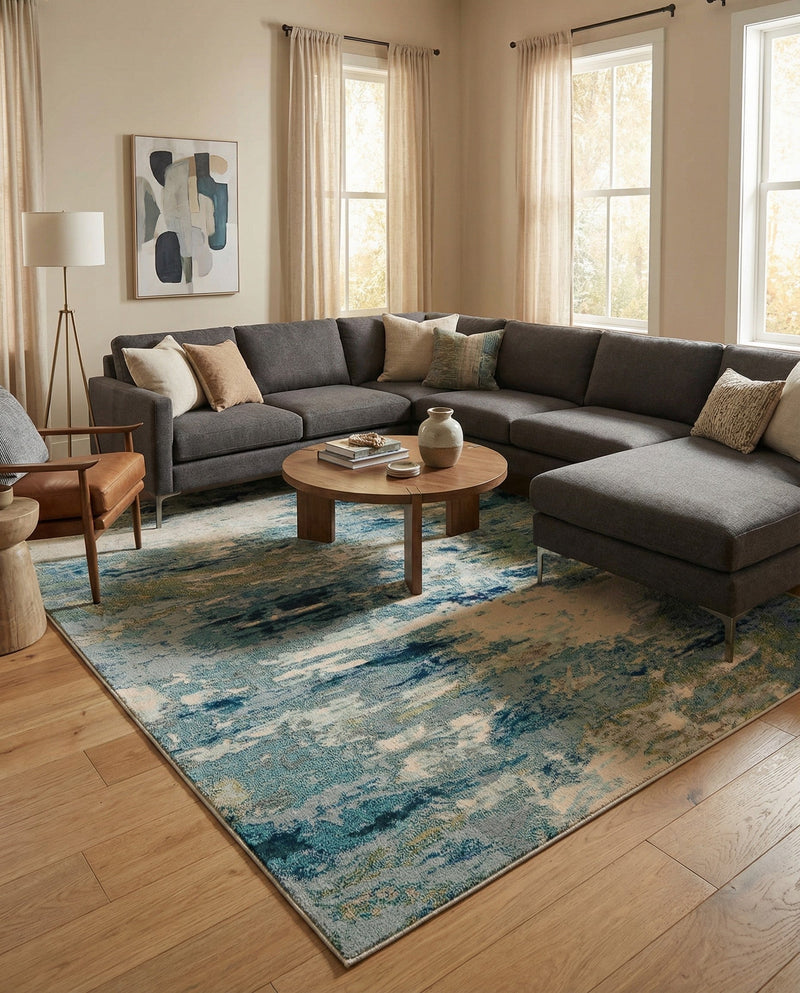 Chromatic Oasis Collection Area Rug -  Serene Rectangle Light Blue  lifestyle 25
