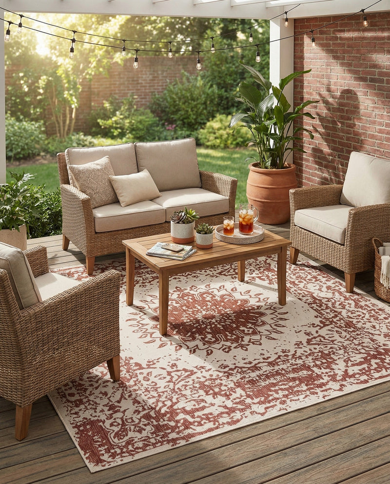 Patio Heritage Collection Area Rug -  Lafayette (Rust Red) Square Rust Red  lifestyle 67