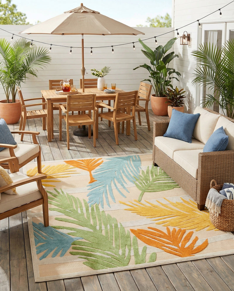 Bahama Breeze Outdoor Collection Area Rug -  CatCay Rectangle Beige  lifestyle 10