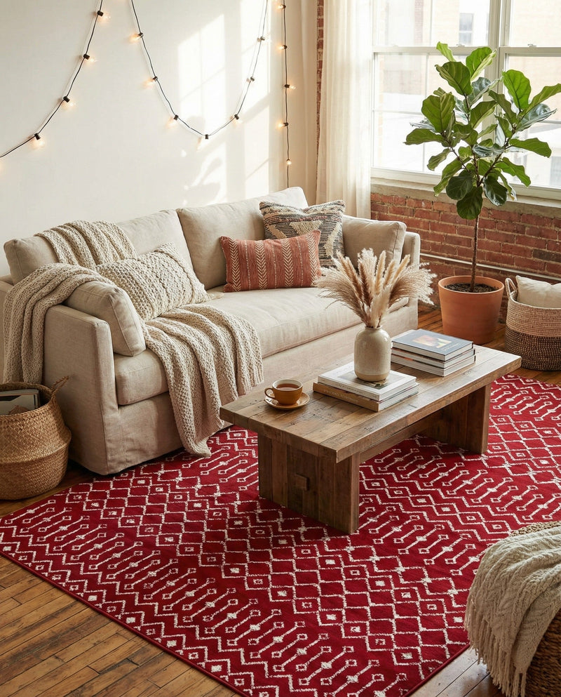 Marrakech Lattice Collection Area Rug - Medina (Red) Rectangle Red  lifestyle 4
