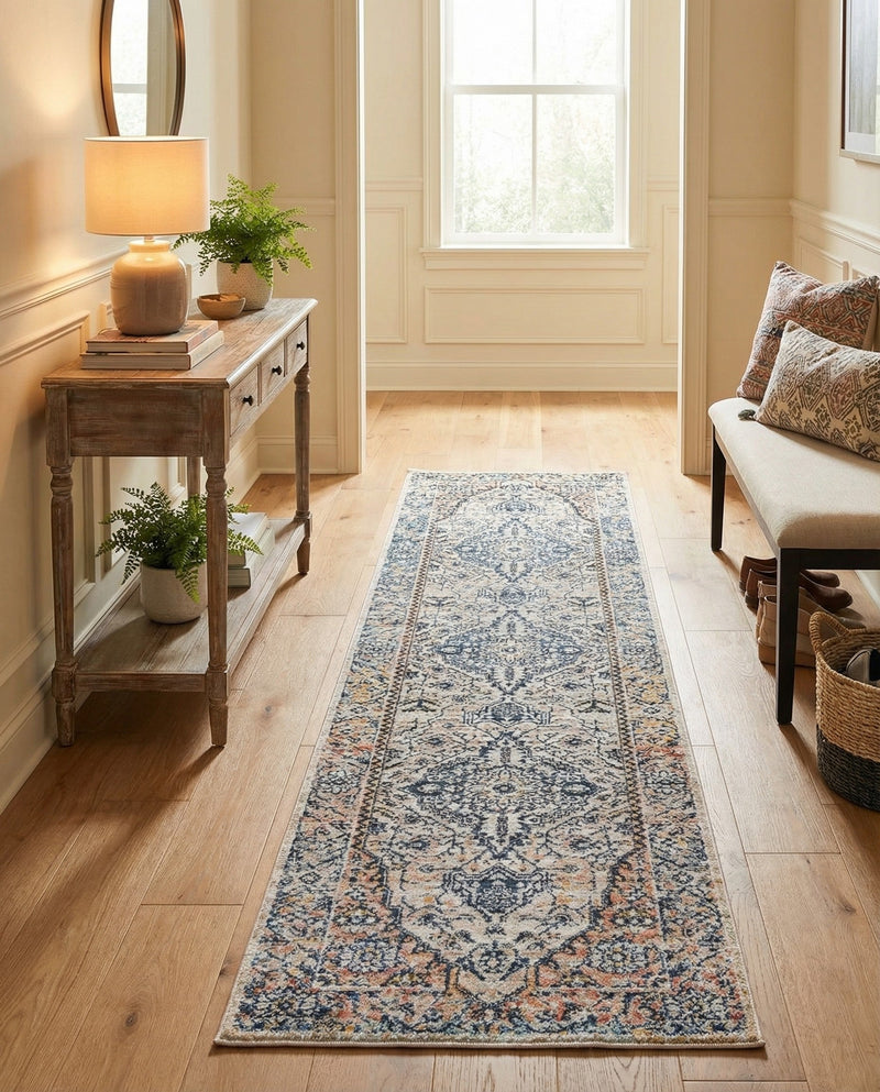 Seville Stripes Collection Area Rug - Cadiz (Blue) Runner Blue  lifestyle 72