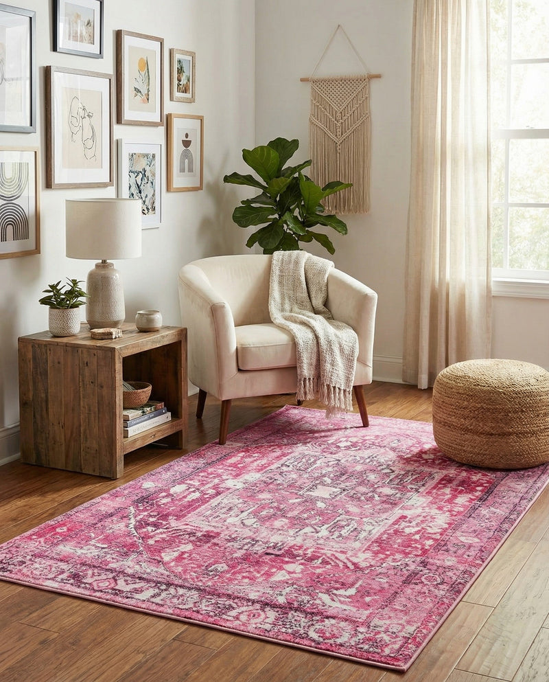 Casablanca Tapestry Collection Area Rug - Fes Rectangle Plumrose Pink  lifestyle 21