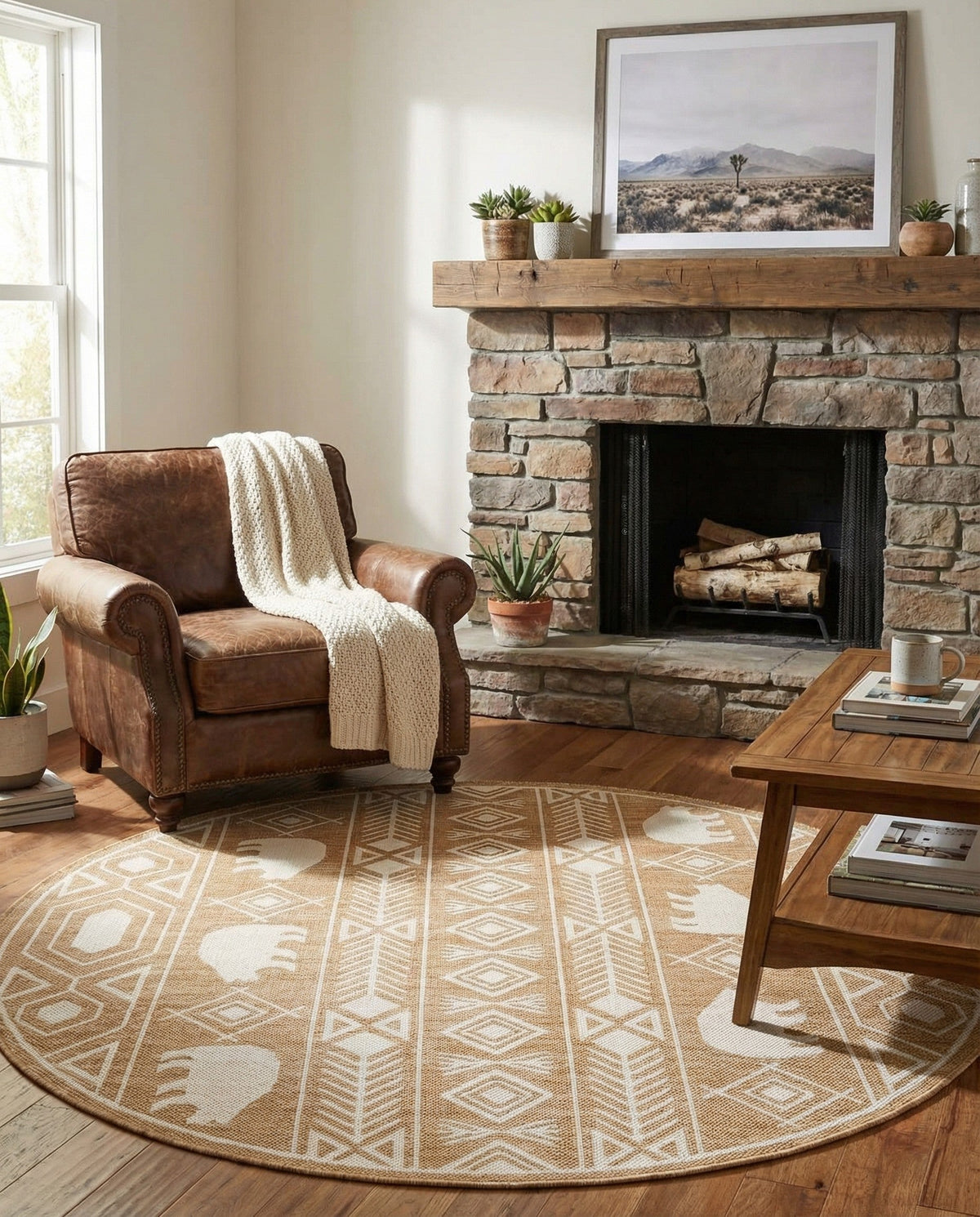 Mesa Oasis Rugs Collection Area Rug - Sundown Round Taupe  lifestyle 131