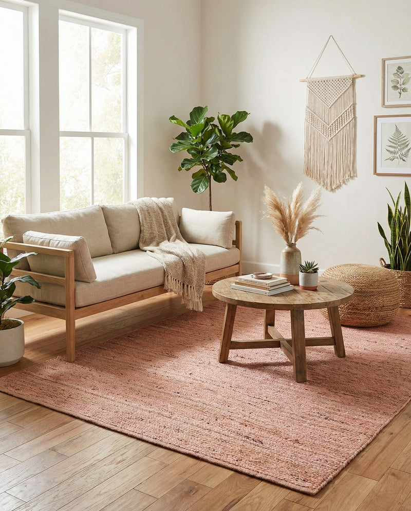 Woven Seaside Jute Collection Area Rug - Savannah (Light Pink) Rectangle Light Pink  lifestyle 20