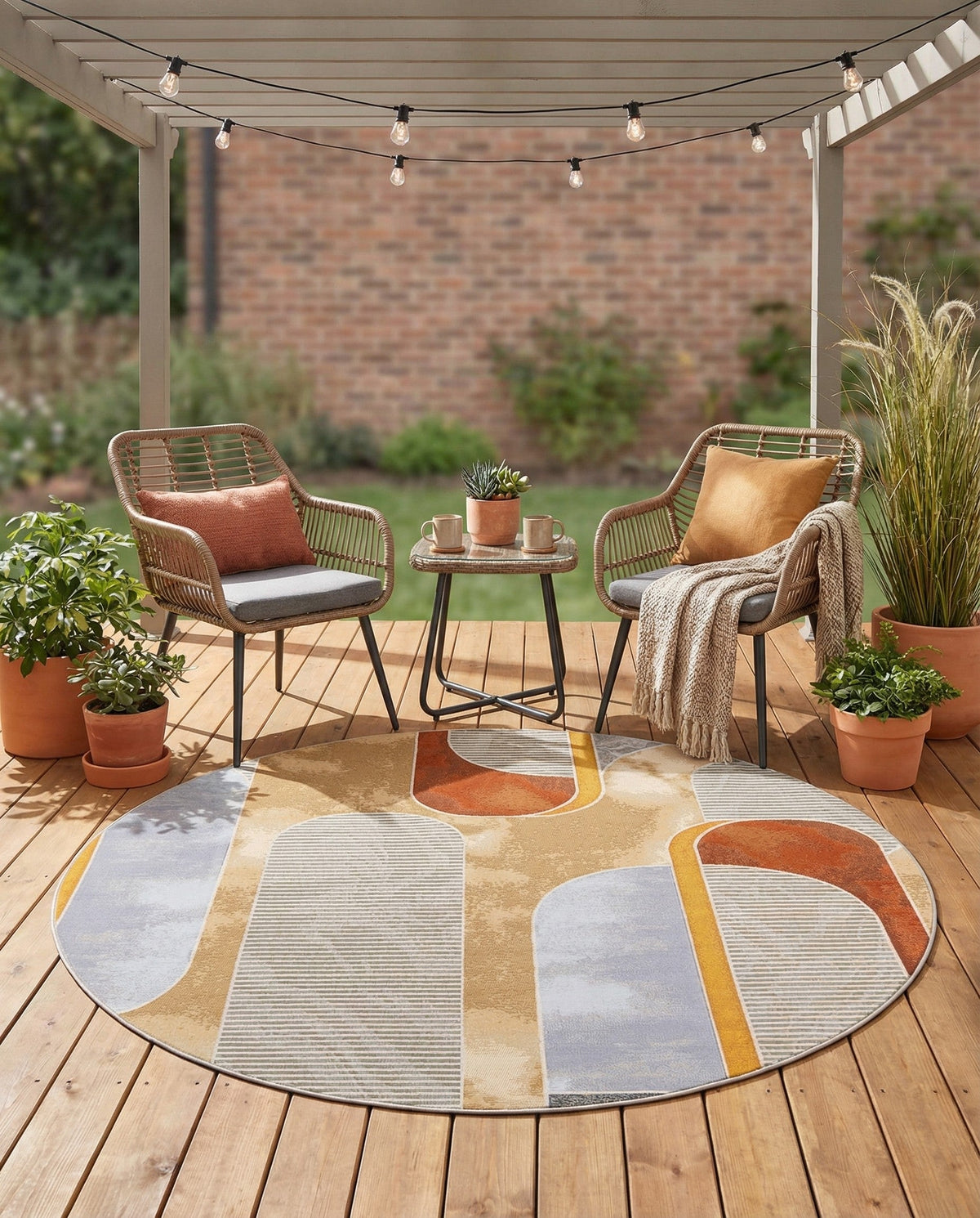Urban Terrace Collection Area Rug -  Deck Round Multi  lifestyle 82