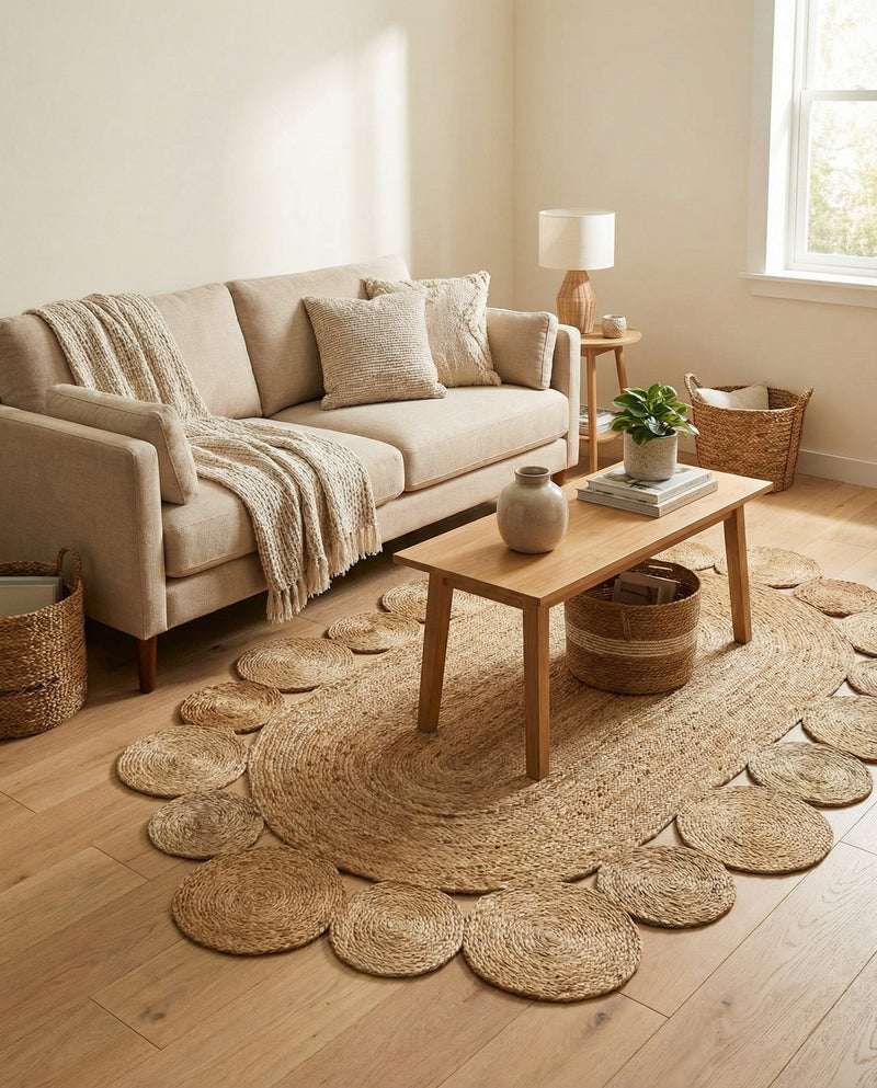 Woven Seaside Jute Collection Area Rug - Sienna Oval Natural  lifestyle 46