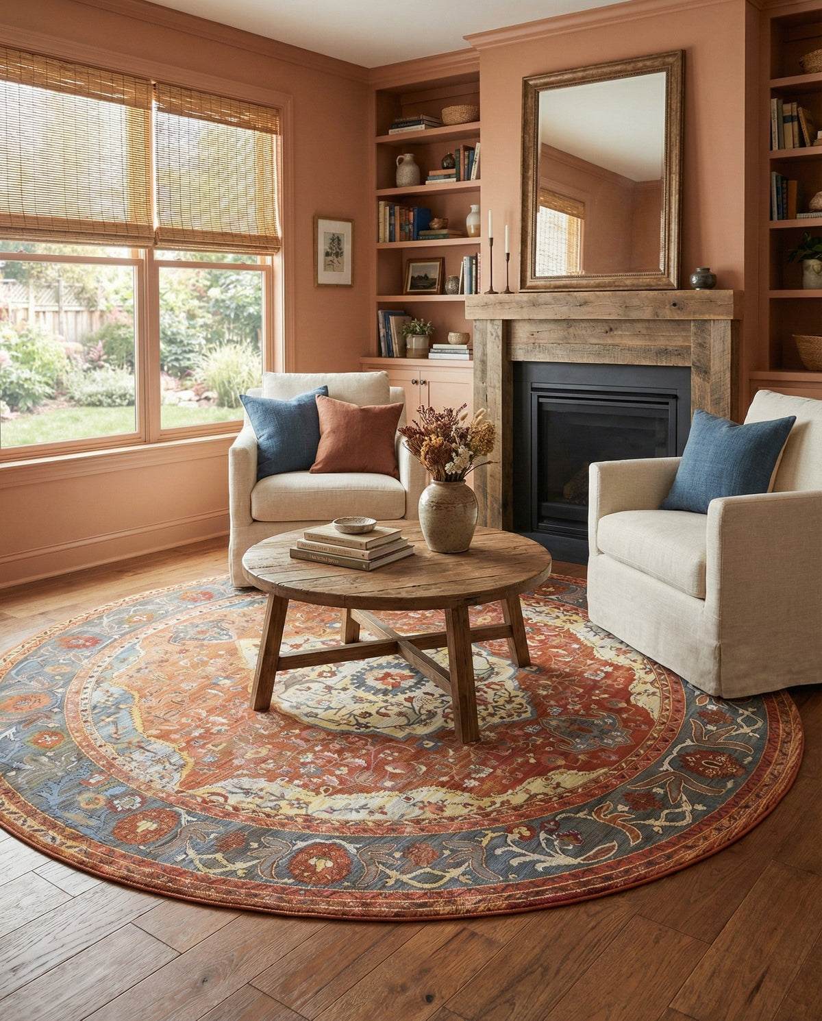 Caribbean Breeze Collection Area Rug -  Vieques Round Rust Red  lifestyle 152