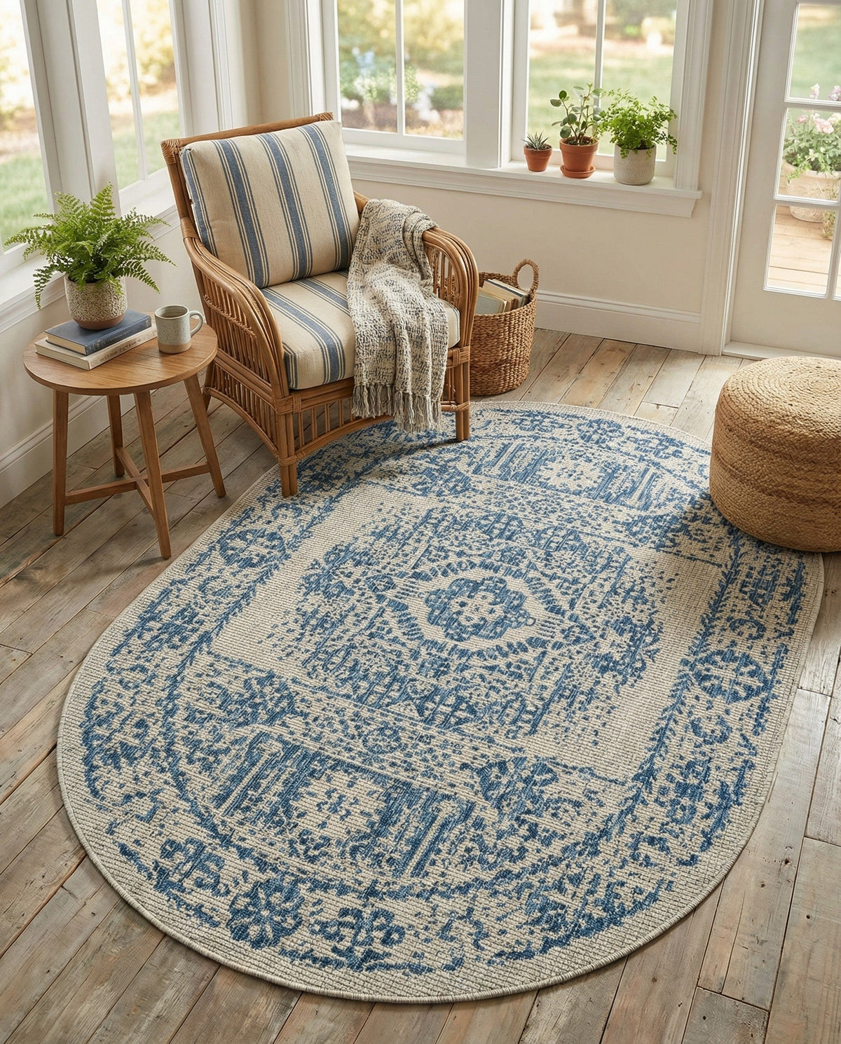 Patio Heritage Collection Area Rug - Savannah (Blue) Oval Blue  lifestyle 105
