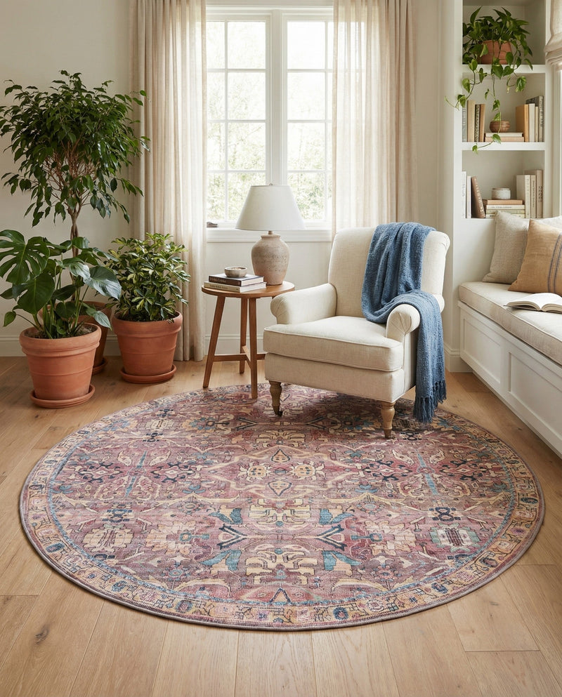 Vintage Memories Collection Area Rug -  Memories Round Pink  lifestyle 74