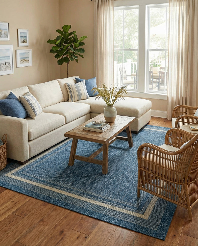 Terrace Fringe Collection Area Rug - Veranda (Blue) Rectangle Blue  lifestyle 17