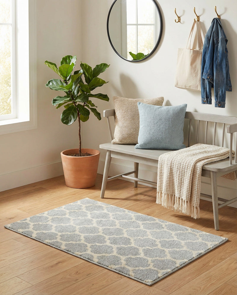 Lattice Gardens Collection Area Rug -  Bloomfield (Light Gray) Rectangle Light Gray  lifestyle 12