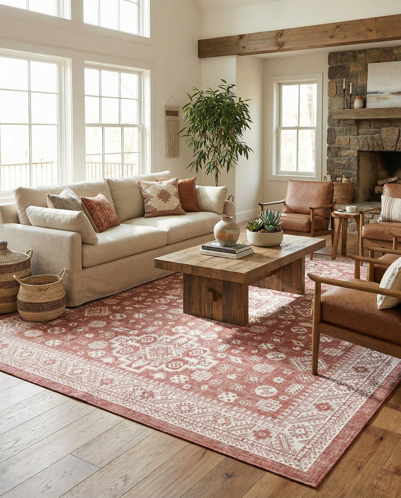 Tribal Terrace Treasures Collection Area Rug -  Incan Isle (Rust Red) Rectangle Rust Red  lifestyle 15