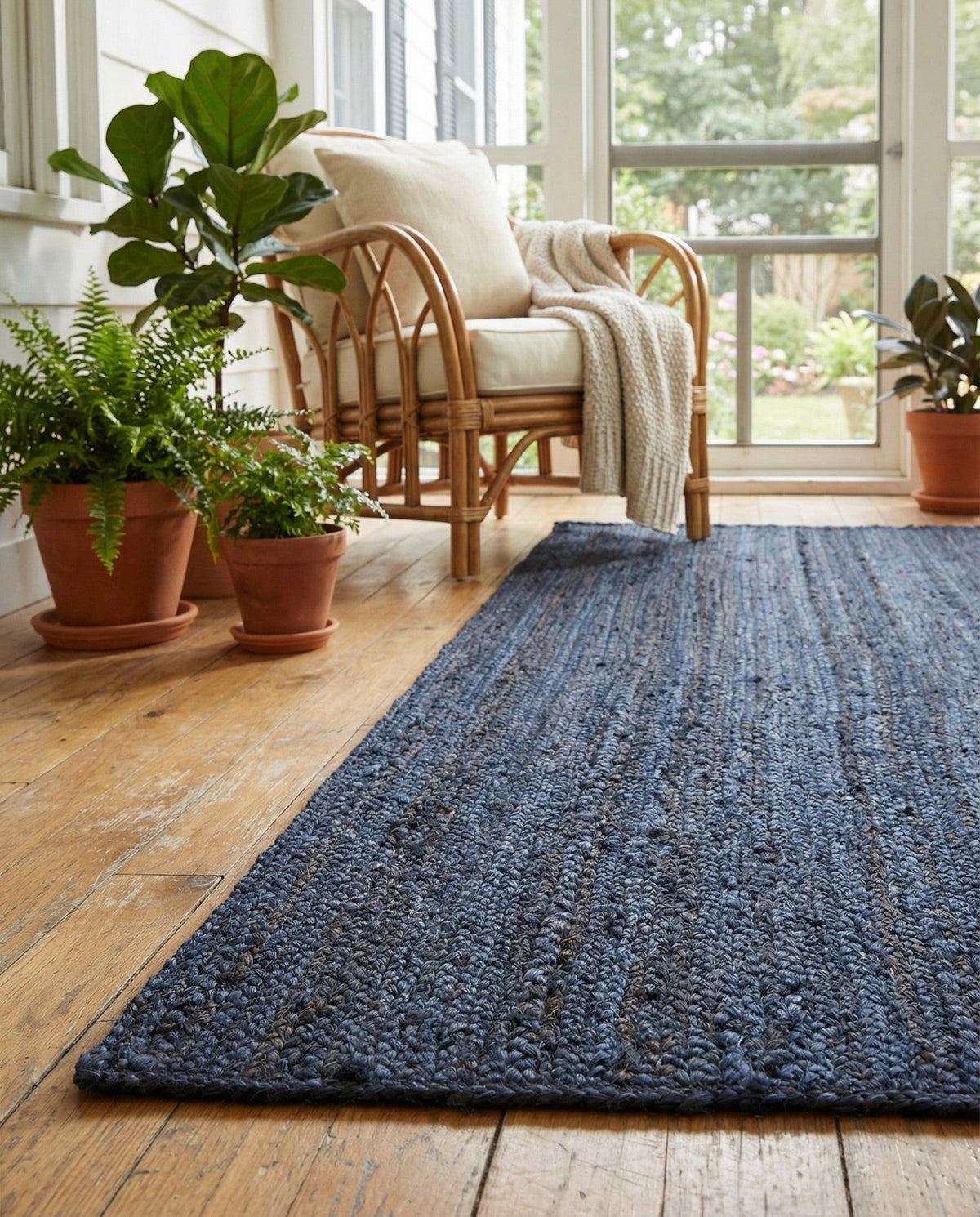 Woven Seaside Jute Collection Area Rug - Savannah (Navy Blue) Runner Navy Blue  lifestyle 82