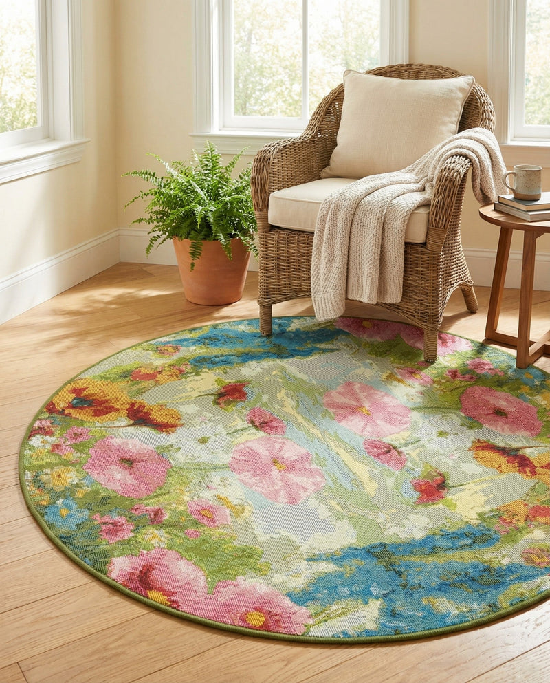 Seaside Blooms Collection Area Rug -  Amalfi Round Multi  lifestyle 59
