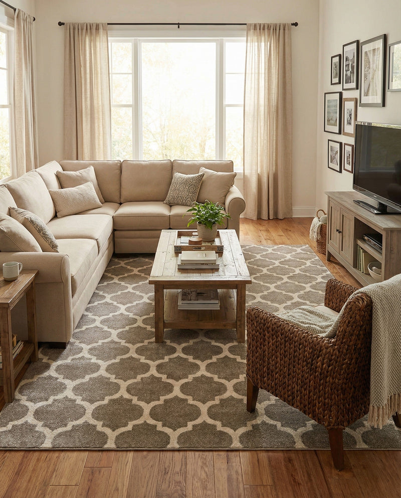 Lattice Gardens Collection Area Rug -  Bloomfield (Light Brown) Rectangle Light Brown  lifestyle 20