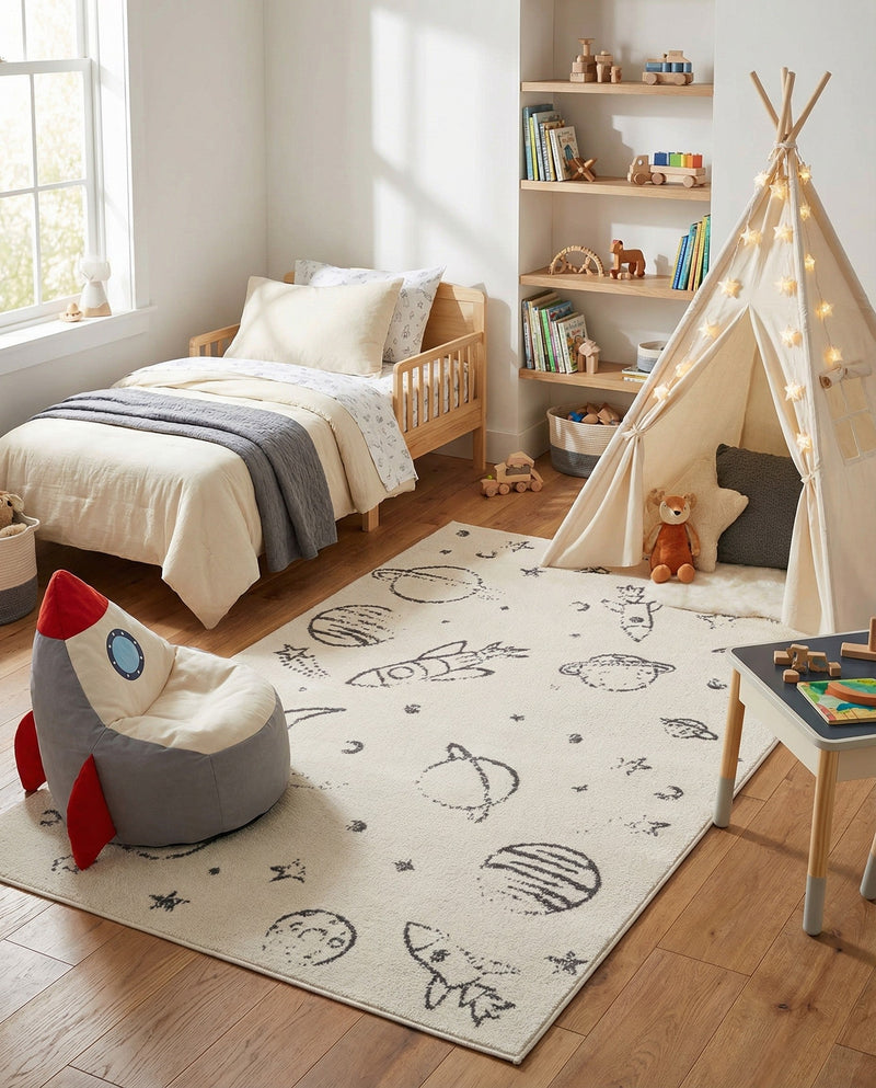 Wonder Tykes Collection Area Rug -  Jigsaw Rectangle Ivory  lifestyle 19