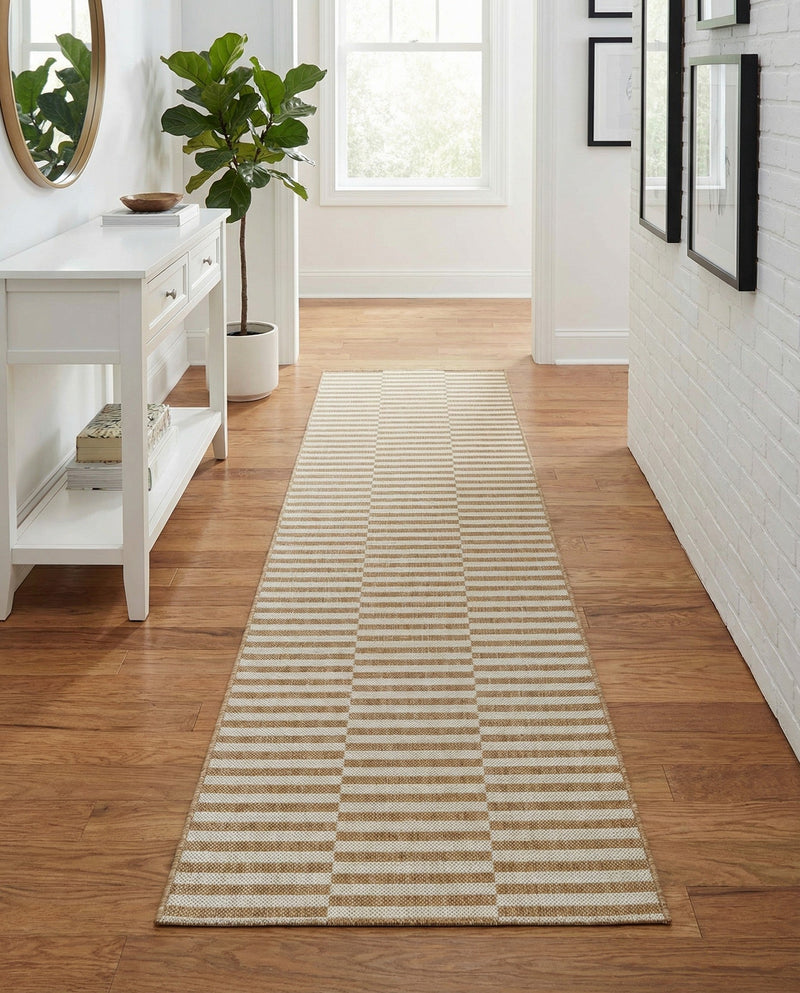 Seaside Stripes Collection Area Rug - Cabana (Taupe) Runner Taupe  lifestyle 37