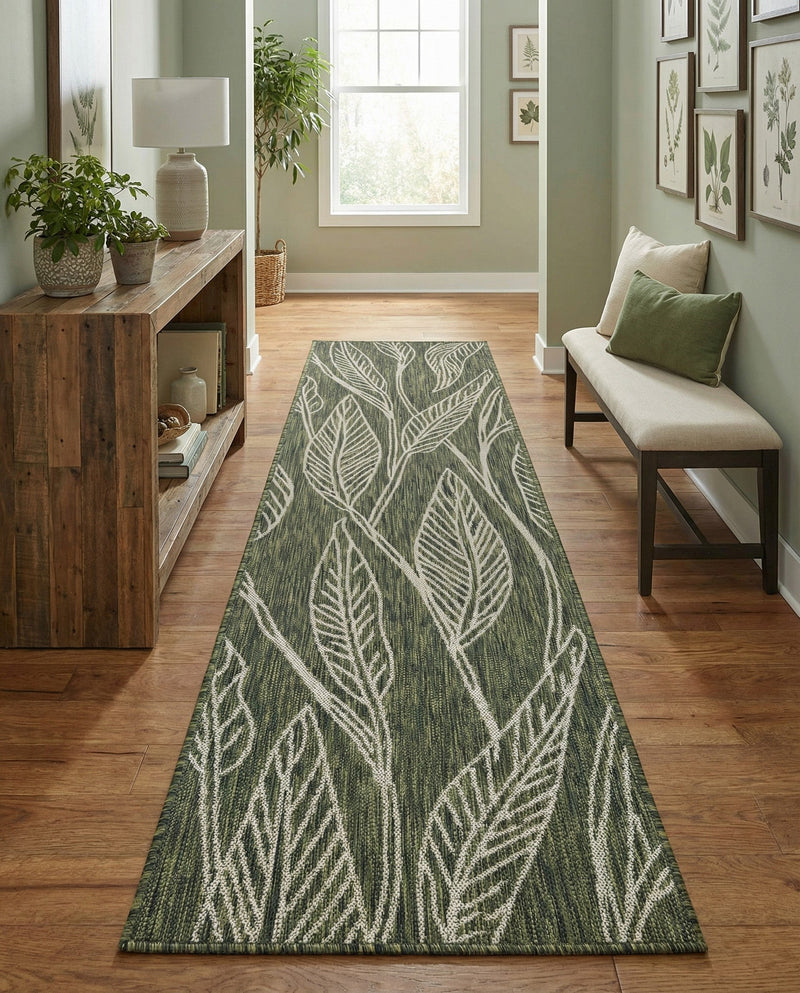Seaside Blooms Collection Area Rug -  Evergreen (Green) Runner Green  lifestyle 34