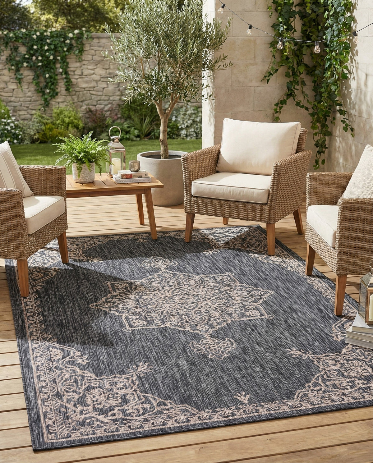 Patio Heritage Collection Area Rug -  Charleston (Charcoal Gray) Rectangle Charcoal Gray  lifestyle 13