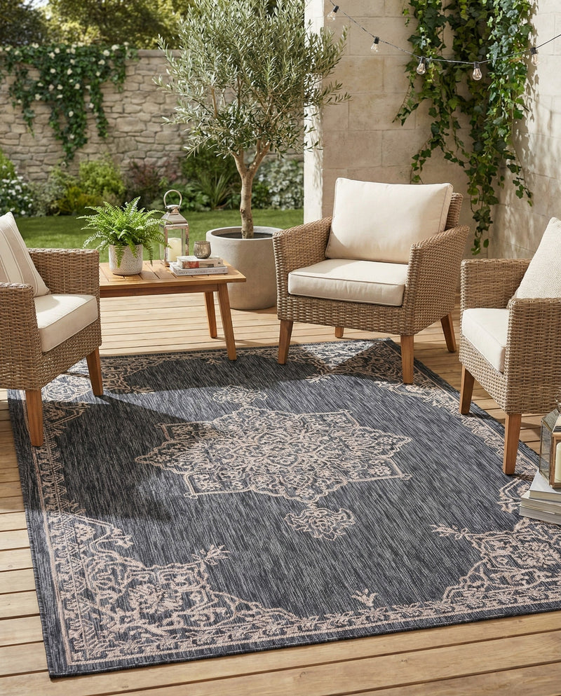 Patio Heritage Collection Area Rug -  Charleston (Charcoal Gray) Rectangle Charcoal Gray  lifestyle 13