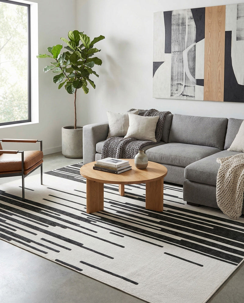 Urban Terrace Collection Area Rug -  Riverside Rectangle Black and White  lifestyle 9