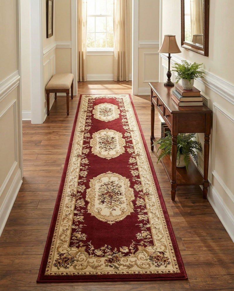 Versailles Elegance Collection Area Rug -  Louveciennes (Red) Runner Red  lifestyle 54