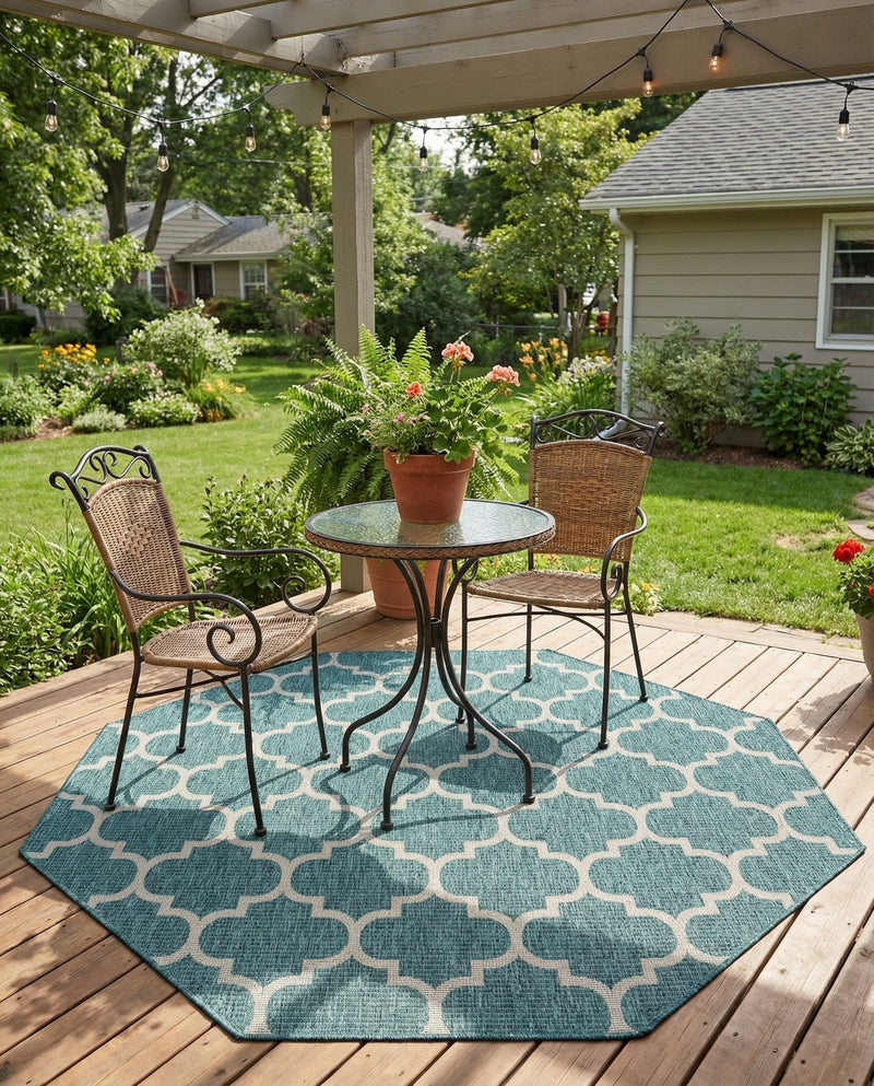 Savannah Pergola Collection Area Rug - Arbor (Teal) Octagon Teal  lifestyle 73