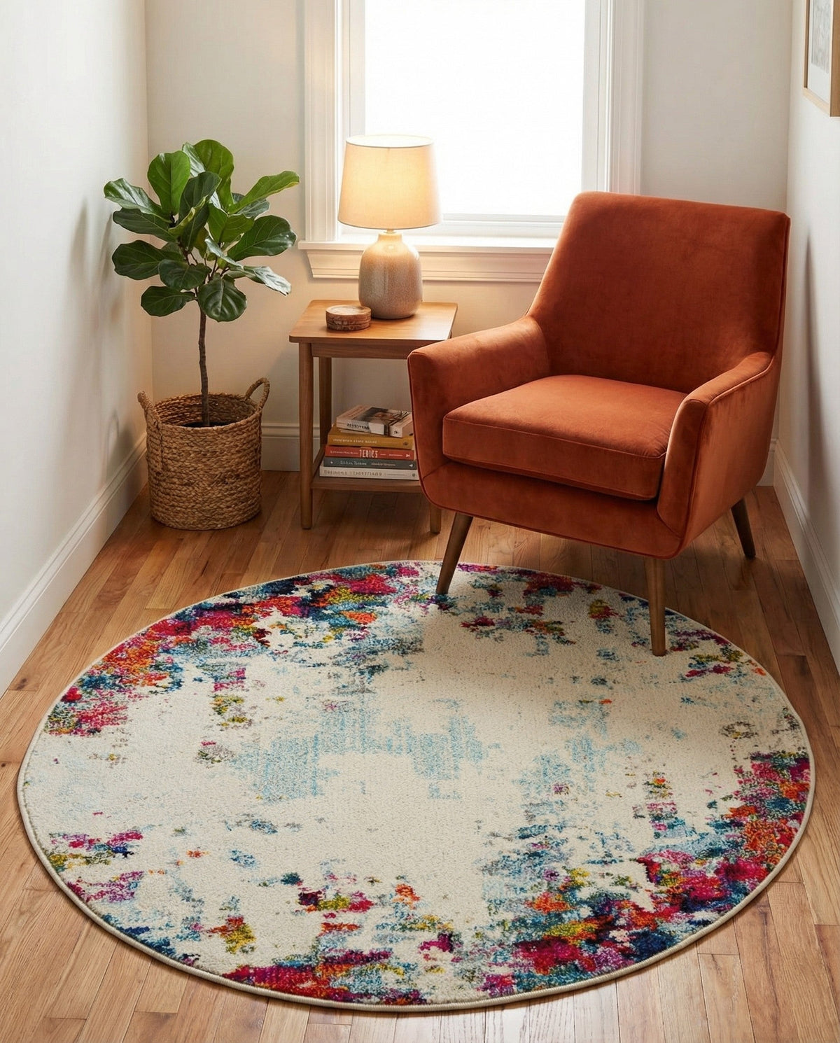 Chromatic Oasis Collection Area Rug -  Blush Round Multi  lifestyle 118