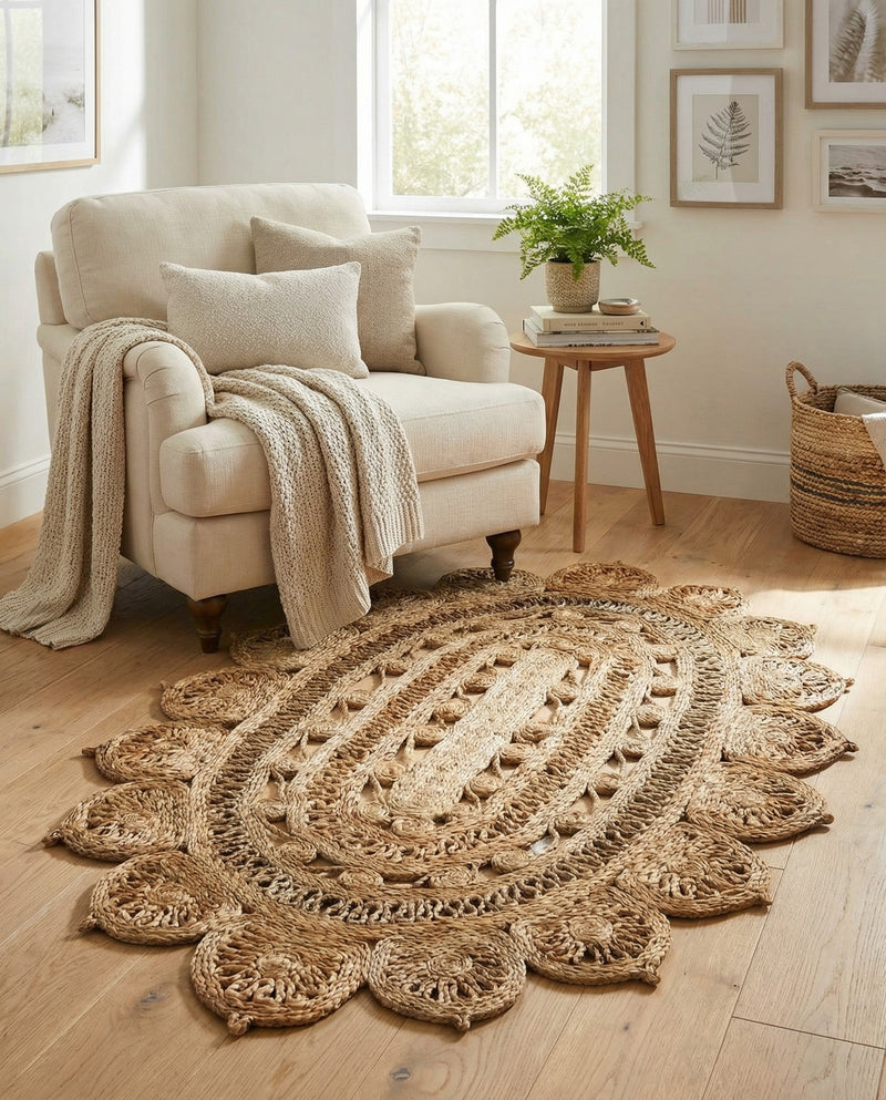 Woven Seaside Jute Collection Area Rug - Coastalhaven (Natural) Oval Natural  lifestyle 12