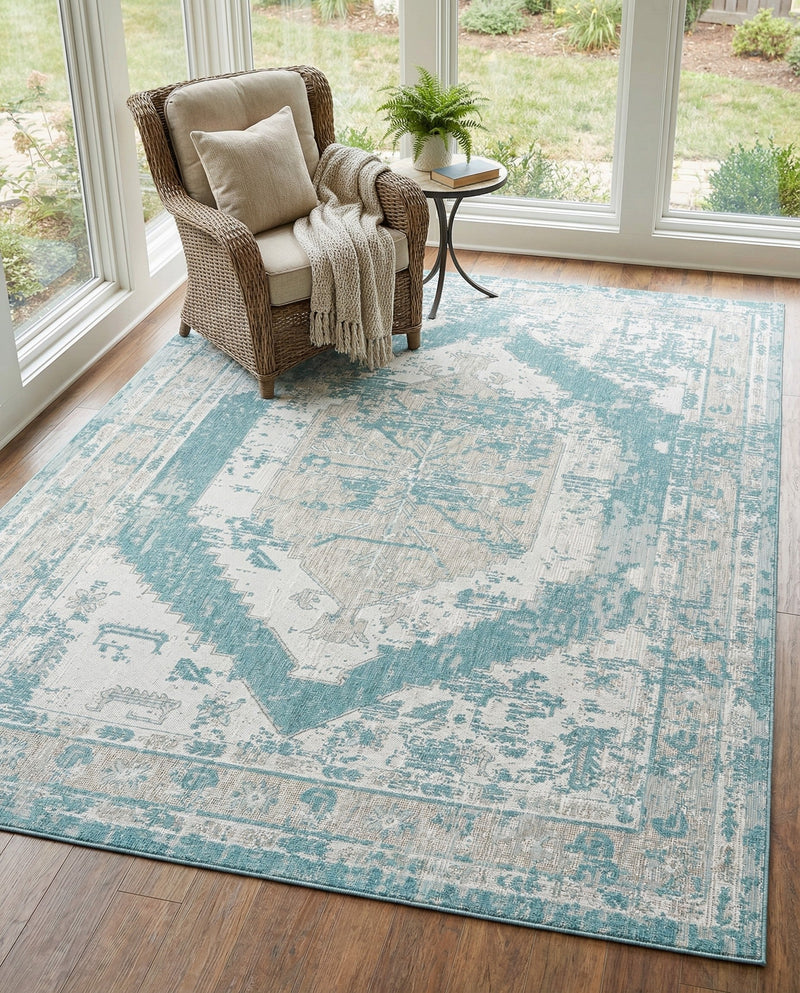 Patio Heritage Collection Area Rug -  Augusta (Aqua) Rectangle Aqua  lifestyle 16