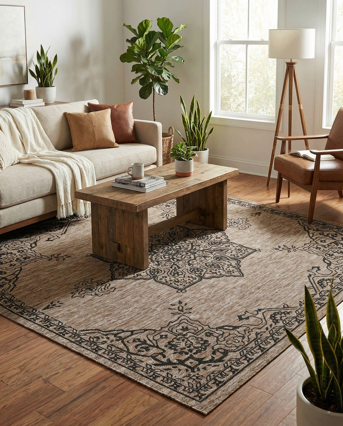 Patio Heritage Collection Area Rug -  Charleston (Beige) Square Beige  lifestyle 83