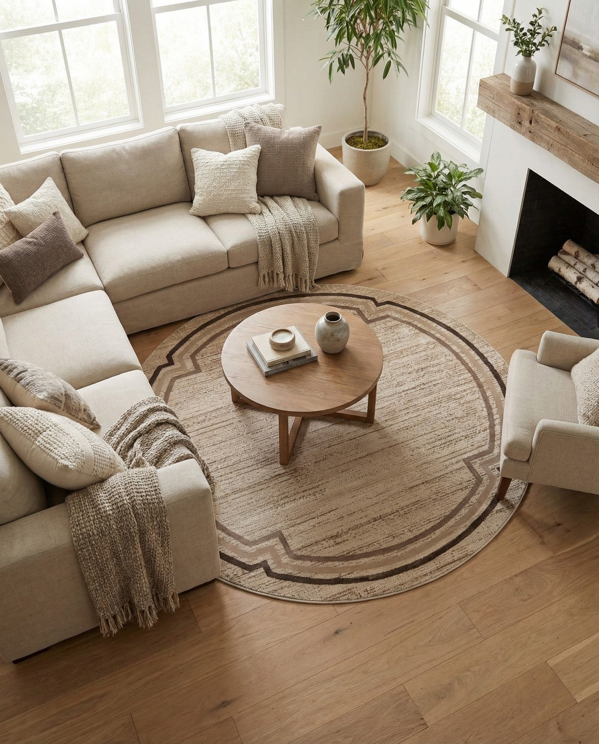 Serenity Sands Collection Area Rug -  Hushhaven Round Brown  lifestyle 83