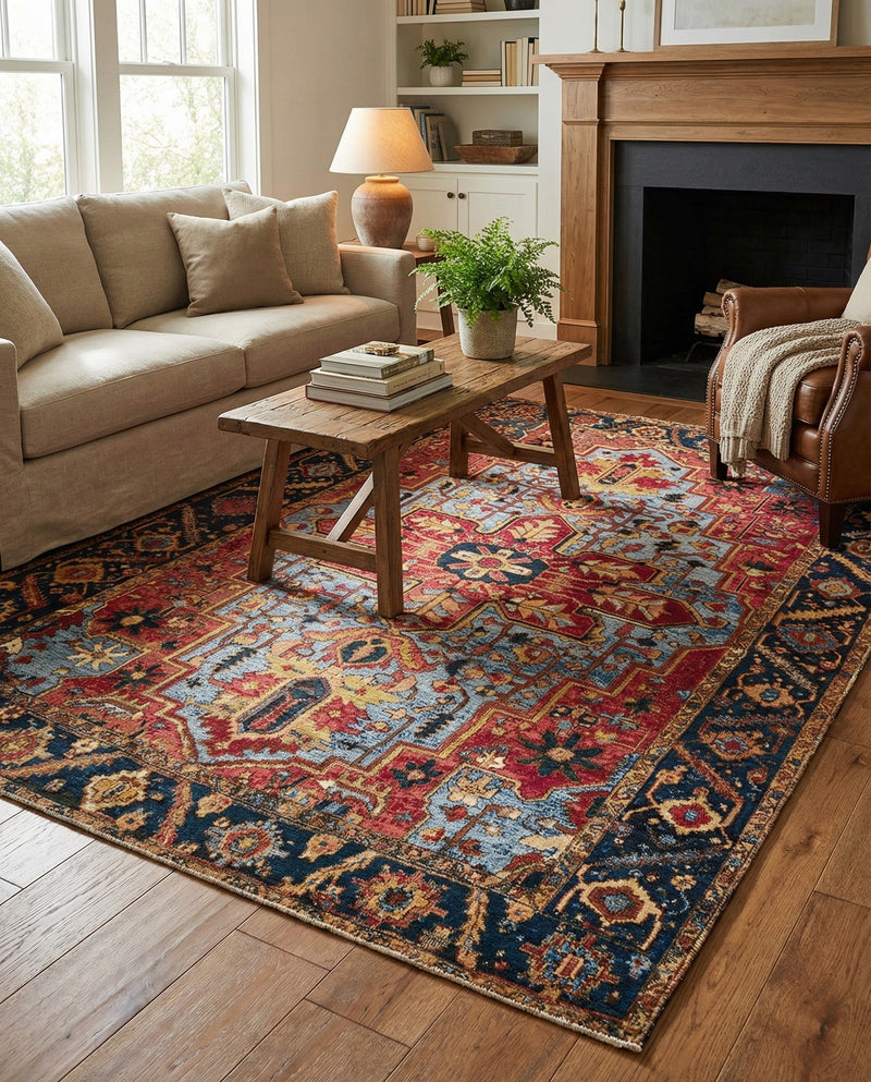 Patio Heritage Collection Area Rug -  Garden Rectangle Rust Red and Blue  lifestyle 25