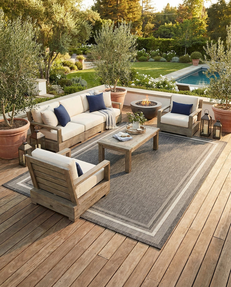 Terrace Fringe Collection Area Rug - Veranda (Black) Rectangle Black  lifestyle 28