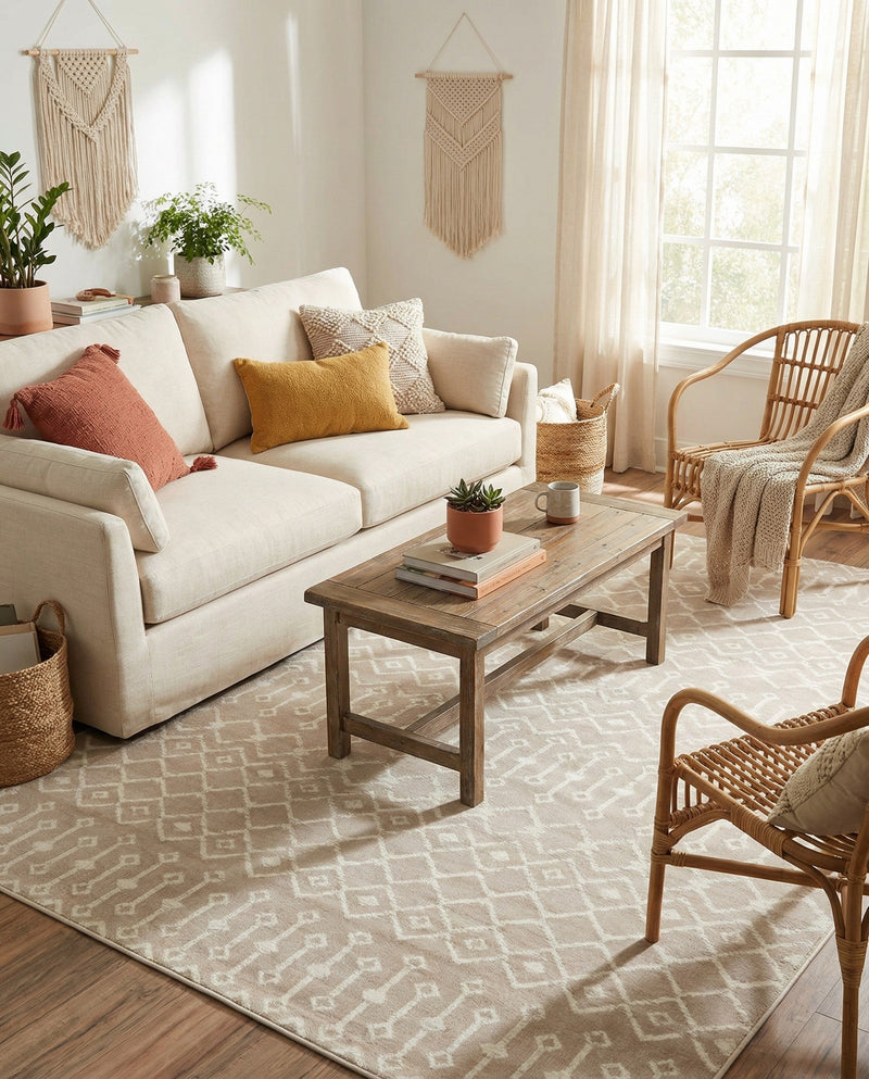 Marrakech Lattice Collection Area Rug - Medina (Beige) Rectangle Beige  lifestyle 20