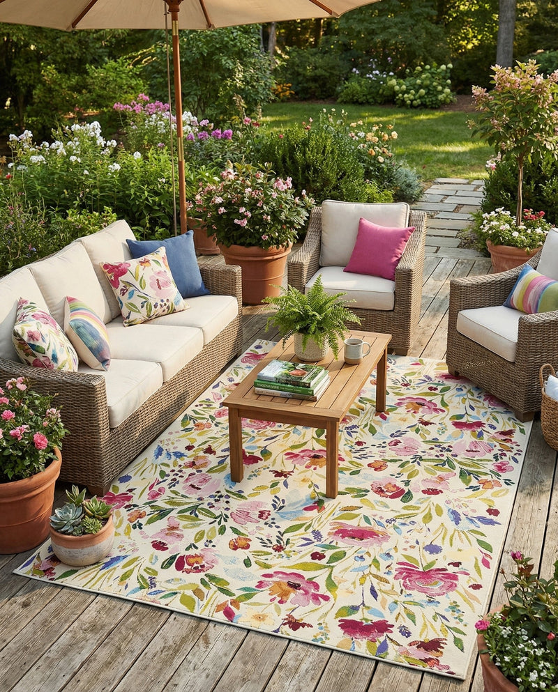 Seaside Blooms Collection Area Rug -  Meadow Rectangle Multi  lifestyle 28