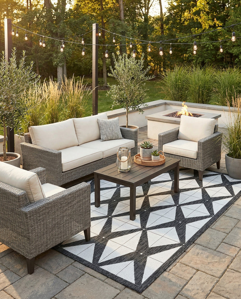 Urban Terrace Collection Area Rug -  Hudson Rectangle Black and White  lifestyle 13