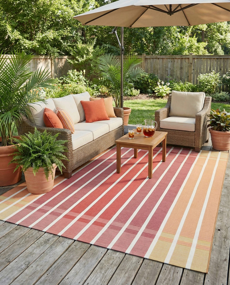 Seaside Stripes Collection Area Rug -  Coral Rectangle Peach and Salmon  lifestyle 38
