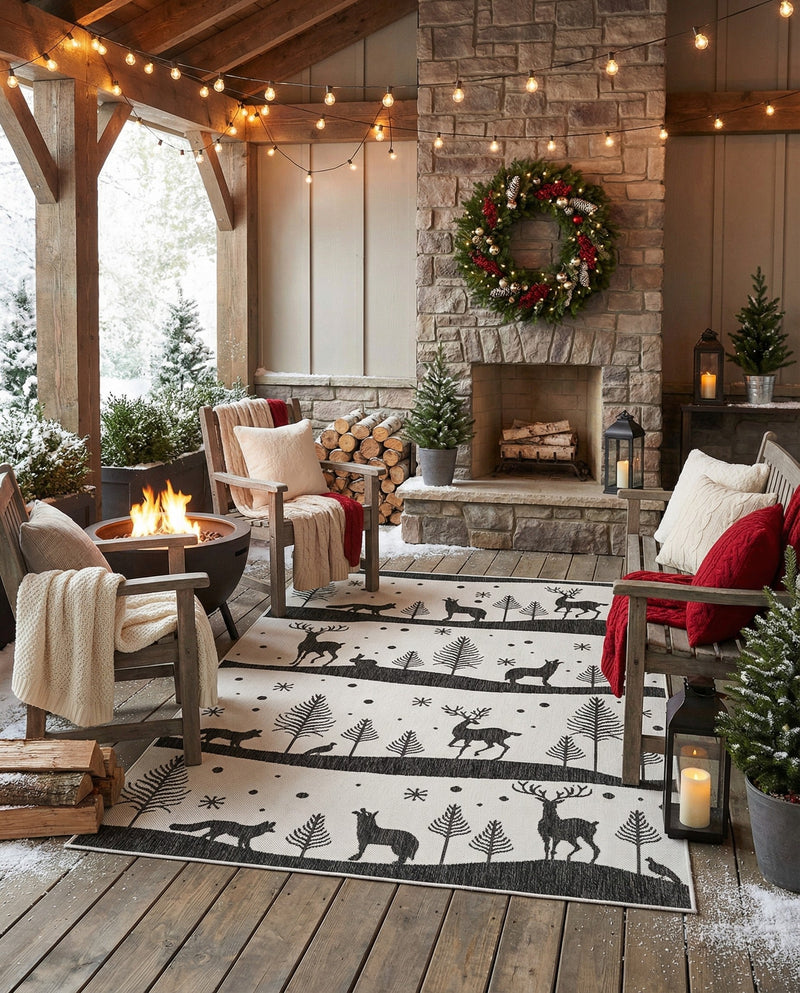 Garden Festivity Collection Area Rug - Evergreen Rectangle Black and White  lifestyle 47