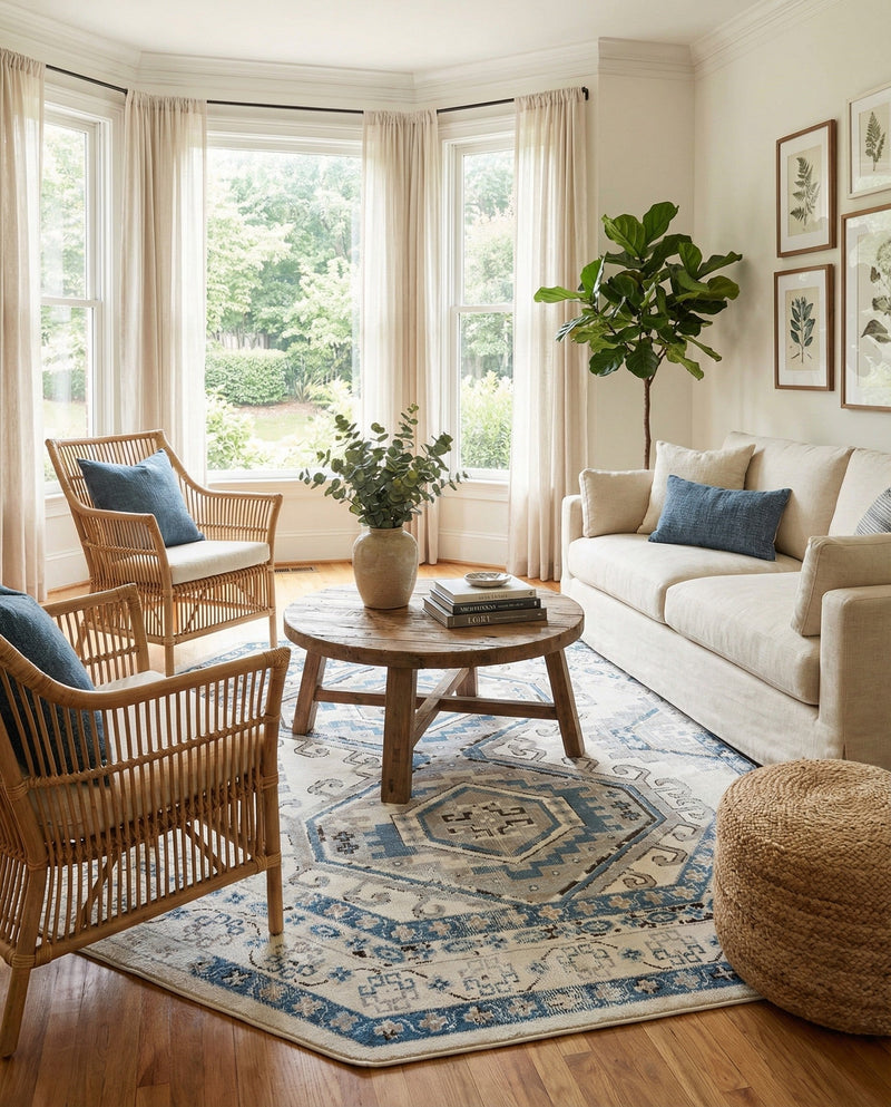 Savannah Elegance Collection Area Rug -  Tybee (Ivory Aqua) Octagon Ivory Aqua  lifestyle 41