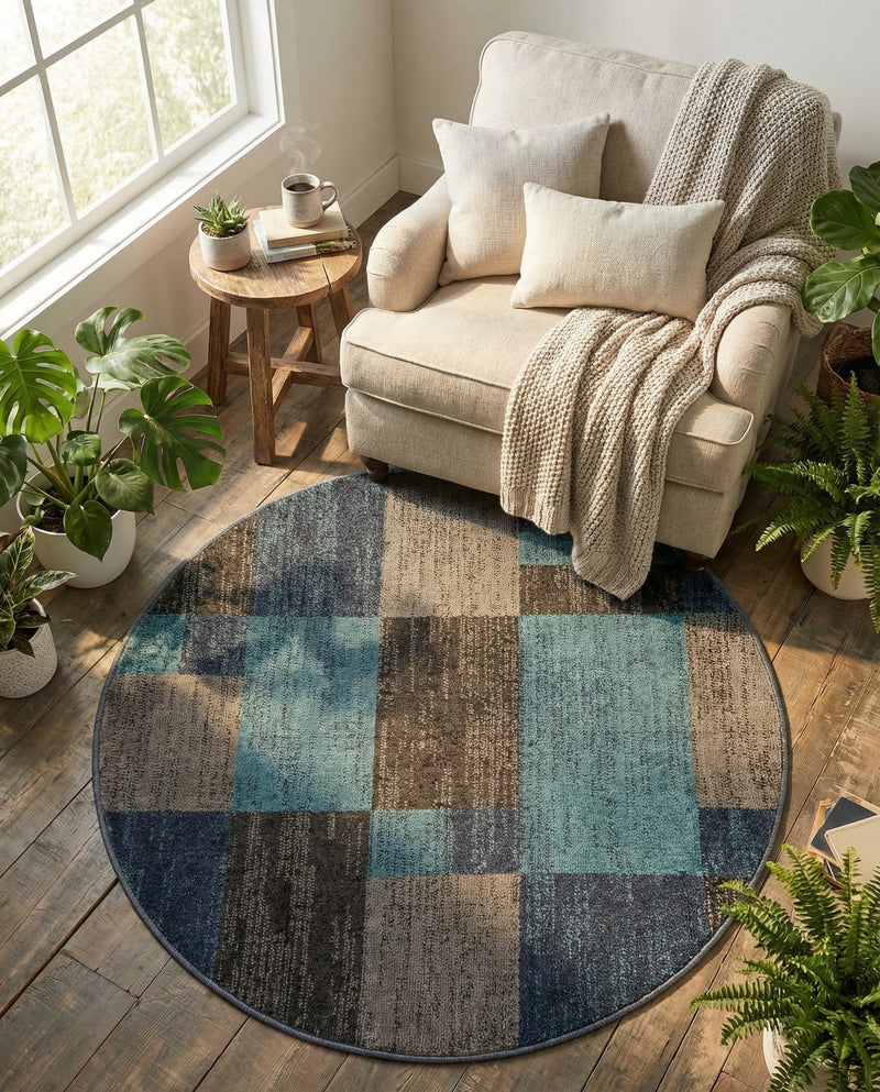 Autumn Meadow Collection Area Rug -  Sycamoreside (Blue Gray) Round Blue Gray  lifestyle 42