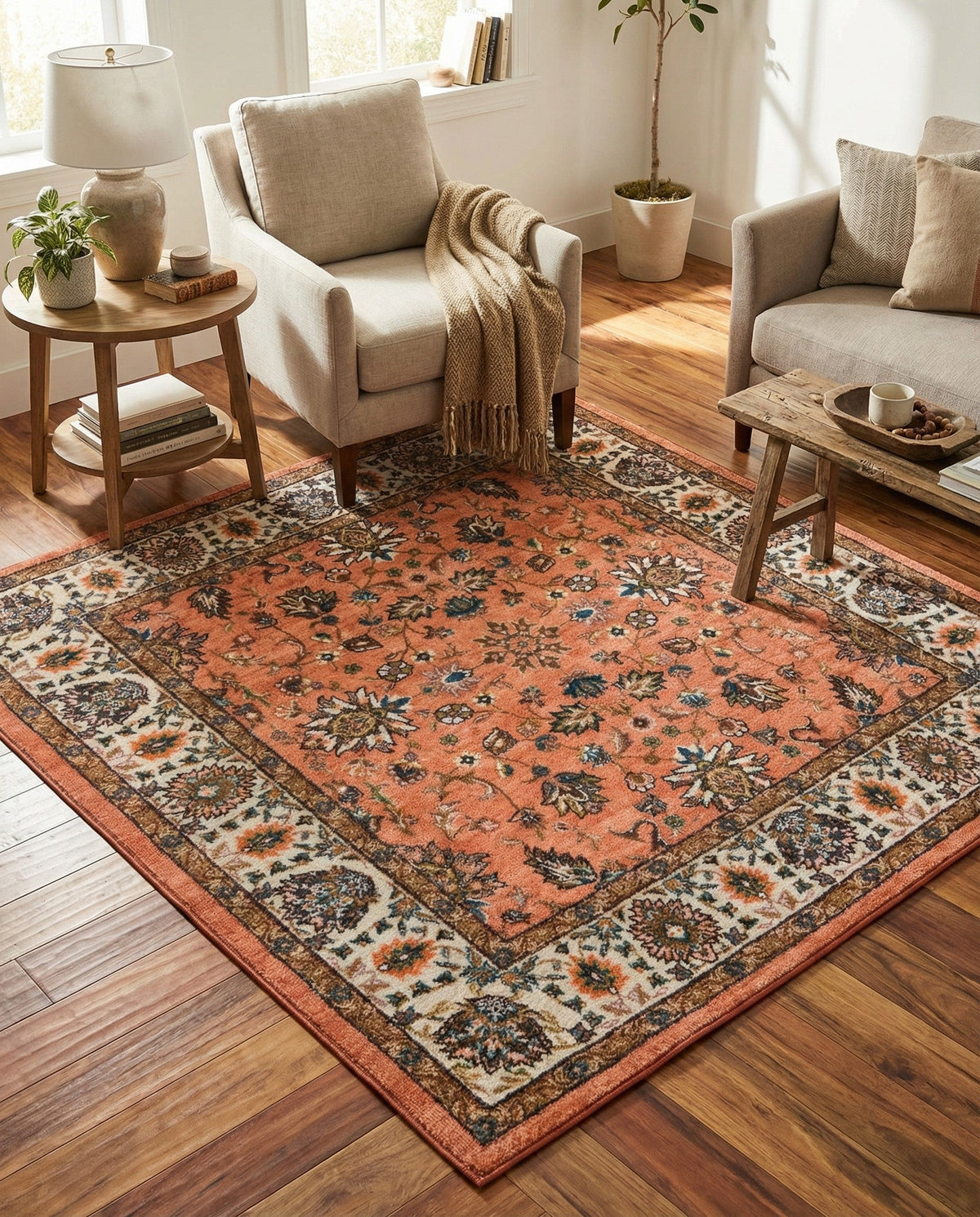 Casablanca Tapestry Collection Area Rug -  Marrakech (Salmon) Square Salmon  lifestyle 55