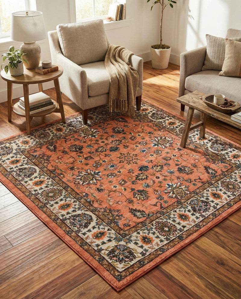 Casablanca Tapestry Collection Area Rug -  Marrakech (Salmon) Square Salmon  lifestyle 55