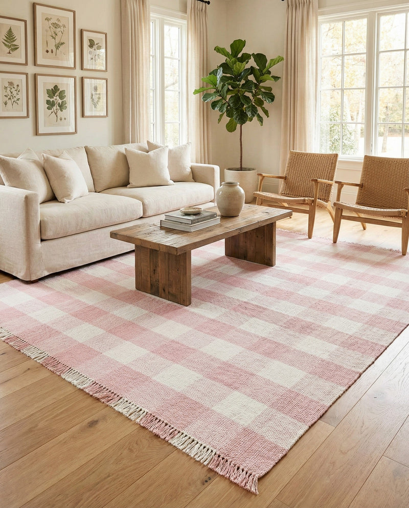 Sustainable Grid Indoor-Outdoor Oasis Collection Area Rug - Savannah Rectangle Pink  lifestyle 50