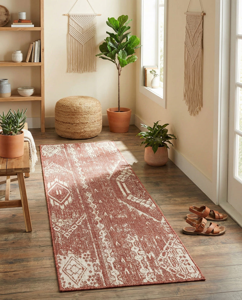 Desert Nomad Terrace Collection Area Rug - Sahara (Rust Red) Runner Rust Red  lifestyle 76