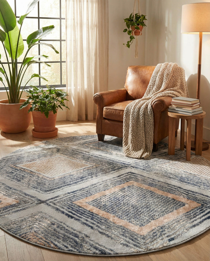 Aegean Elegance Collection Area Rug -  Rhodes Round Gray Cream  lifestyle 41