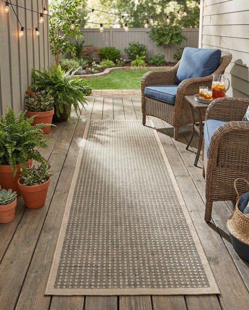 Terrace Fringe Collection Area Rug - Patio Runner Brown  lifestyle 75