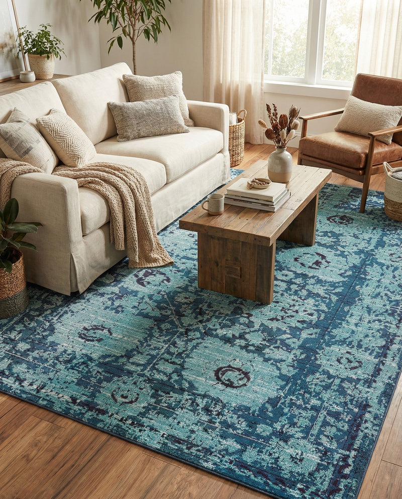 Chateau Elegance Collection Area Rug -  Louvre Rectangle Blue  lifestyle 67