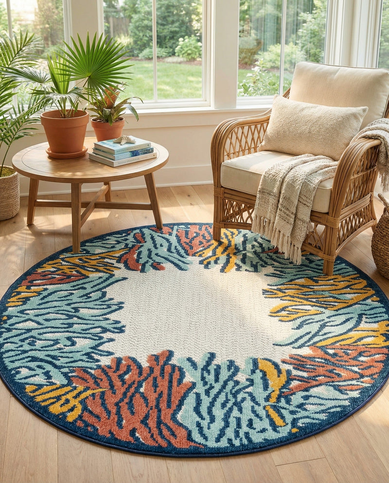 Caribbean Terrace Collection Area Rug -  Tortola Round Multi  lifestyle 59