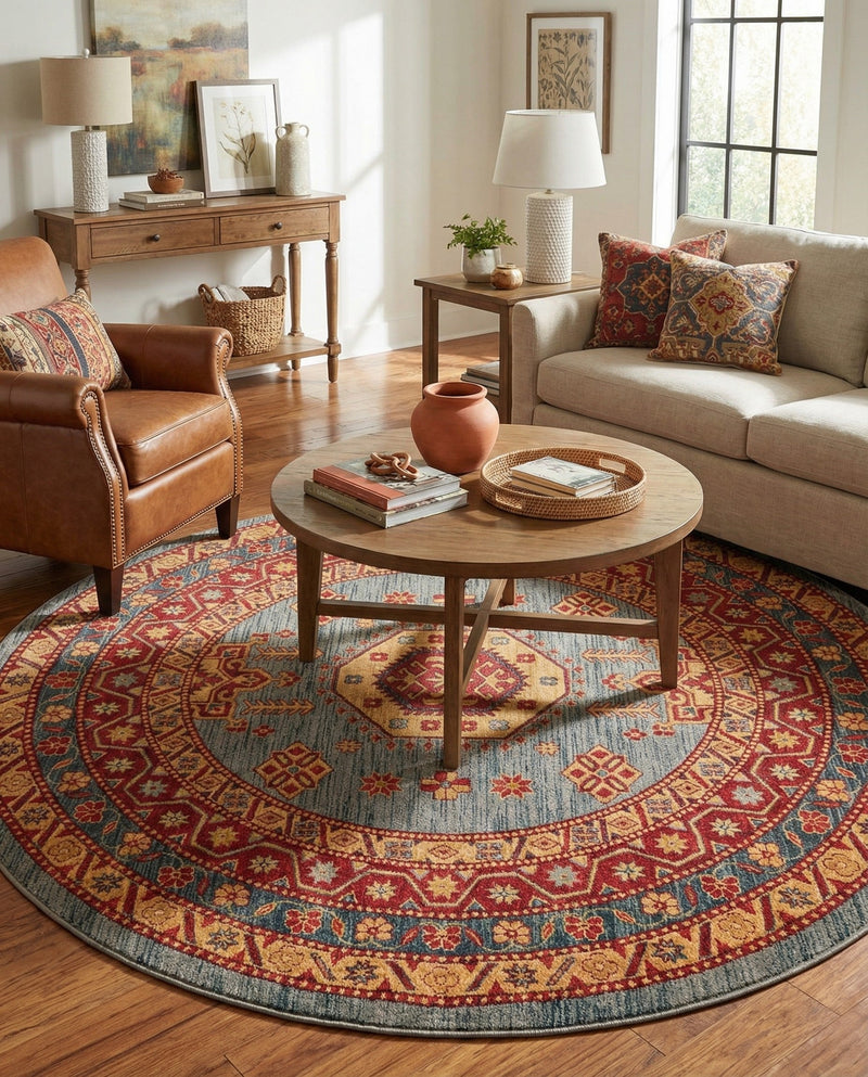 Persian Elegance Collection Area Rug -  Bushehr Round Light Blue  lifestyle 29